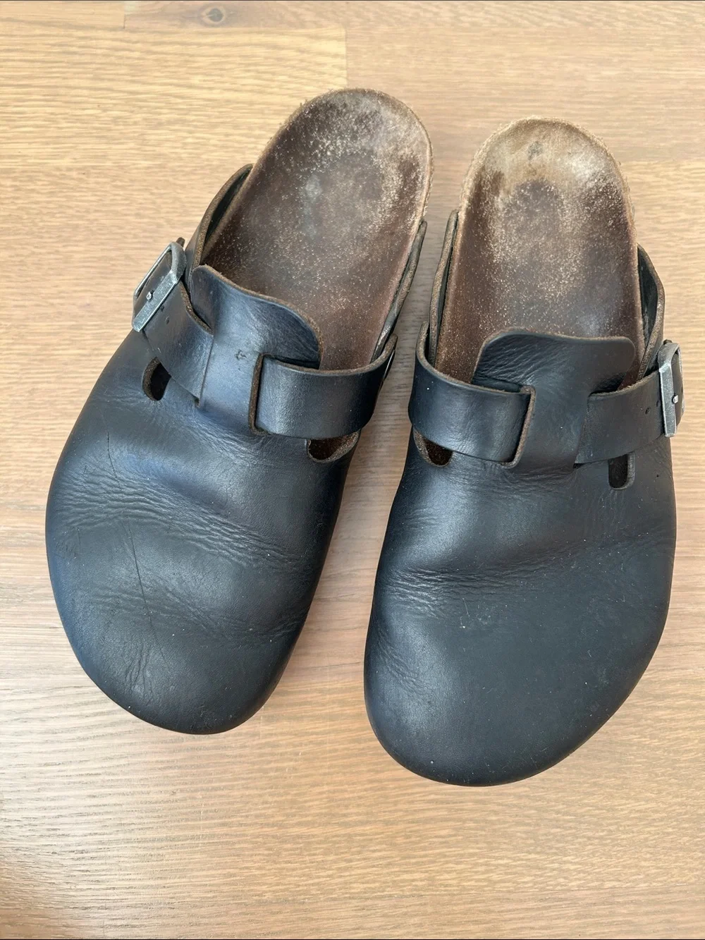Birkenstock Boston Black Leather Clogs Size 41 Regular Wide